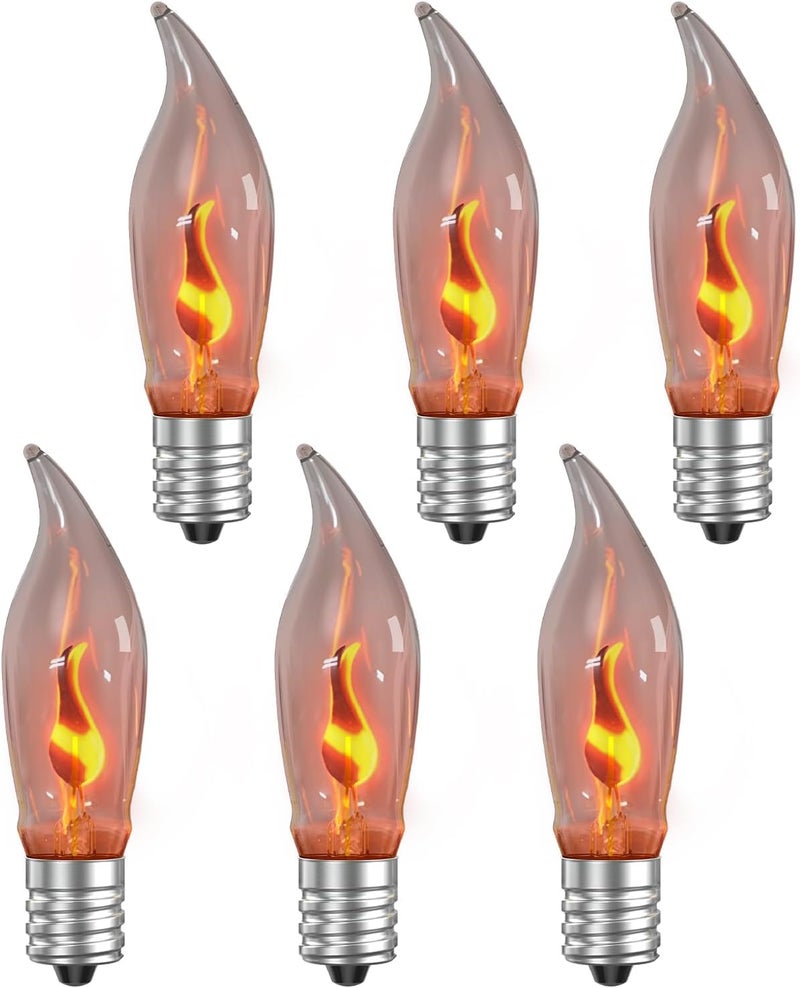 Hompavo Christmas Decorations, Upgraded Flame Light Bulbs, Compact E12 Chandelier Base Candle Flickering Fire Light Bulb for Halloween Party Porch Indoor & Outdoor Home Decor - 6 Pack - Image 1